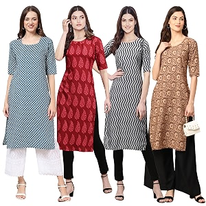 Pinkmint Womens Crepe Digital Print Straight Kurta