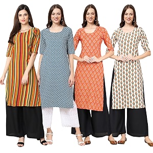 Pinkmint Womens Crepe Digital Print Straight Kurta