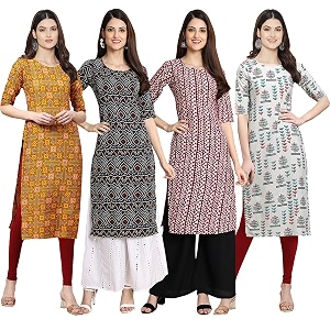 Pinkmint Womens Crepe Digital Print Straight Kurta