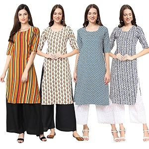 Pinkmint Womens Crepe Digital Print Straight Kurta
