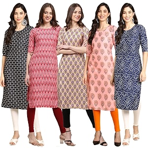 Pinkmint Womens Crepe Digital Print Straight Kurta