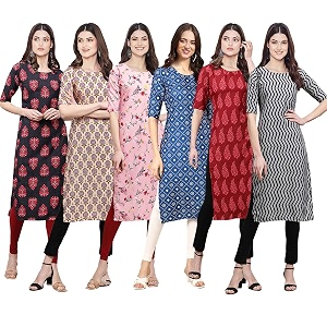 Pinkmint Womens Crepe Digital Print Straight Kurta