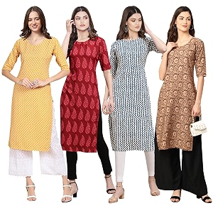 Pinkmint Womens Crepe Digital Print Straight Kurta