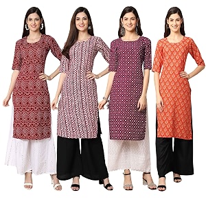 Pinkmint Womens Crepe Digital Print Straight Kurta
