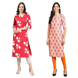 Pinkmint Womens Crepe Digital Print Straight Kurta