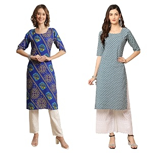 Pinkmint Womens Crepe Digital Print Straight Kurta