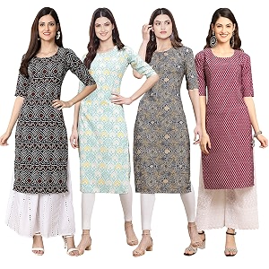 Pinkmint Womens Crepe Digital Print Straight Kurta
