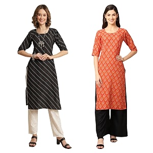 Pinkmint Womens Crepe Digital Print Straight Kurta