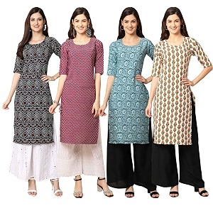 Pinkmint Womens Crepe Digital Print Straight Kurta