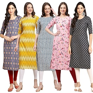 Pinkmint Womens Crepe Digital Print Straight Kurta