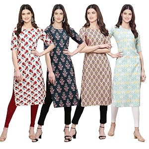 Pinkmint Womens Crepe Digital Print Straight Kurta