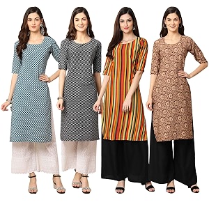 Pinkmint Womens Crepe Digital Print Straight Kurta