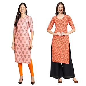 Pinkmint Womens Crepe Digital Print Straight Kurta