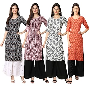 Pinkmint Womens Crepe Digital Print Straight Kurta