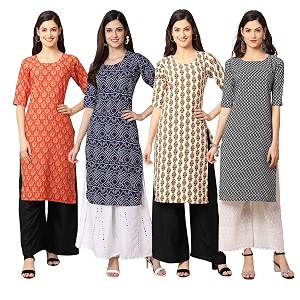 Pinkmint Womens Crepe Digital Print Straight Kurta