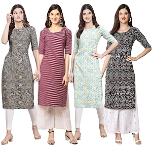 Pinkmint Womens Crepe Digital Print Straight Kurta