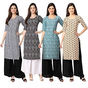 Pinkmint Womens Crepe Digital Print Straight Kurta