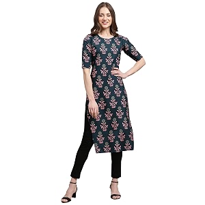 Pinkmint Womens Crepe Digital Print Straight Kurta