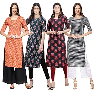 Pinkmint Womens Crepe Digital Print Straight Kurta