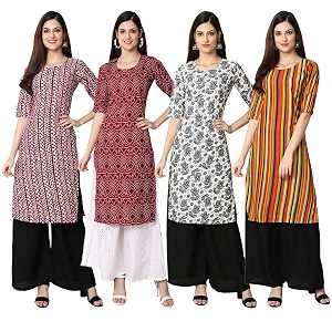 Pinkmint Womens Crepe Digital Print Straight Kurta