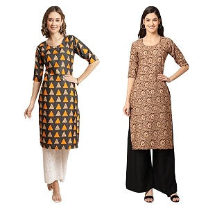 Pinkmint Womens Crepe Digital Print Straight Kurta