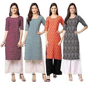 Pinkmint Womens Crepe Digital Print Straight Kurta