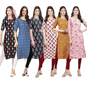 Pinkmint Womens Crepe Digital Print Straight Kurta