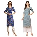 Pinkmint Women39s Crepe Digital Print Straight Kurta