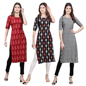 Pinkmint Womens Crepe Digital Print Straight Kurta