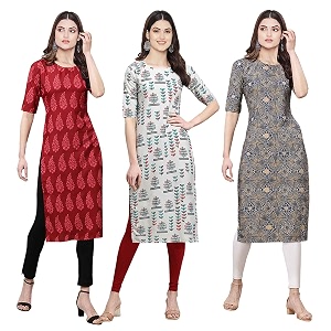 Pinkmint Womens Crepe Digital Print Straight Kurta