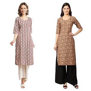 Pinkmint Womens Crepe Digital Print Straight Kurta