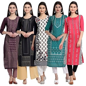 Pinkmint Womens Printed Kurti for Womens Round