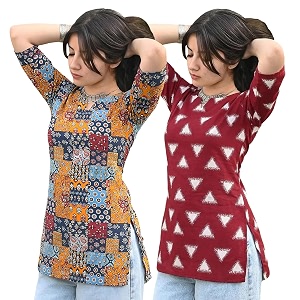 Pinkmint Womens Cotton Blend Printed Short Kurti