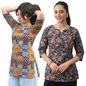 Pinkmint Womens Cotton Blend Printed Short Kurti