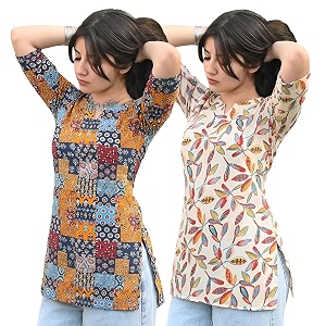 Pinkmint Womens Cotton Blend Printed Short Kurti