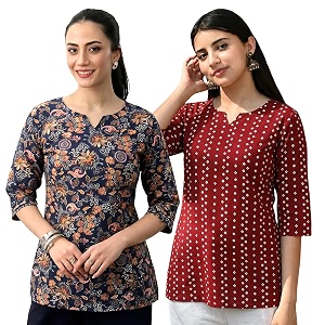 Pinkmint Womens Cotton Blend Printed Short Kurti