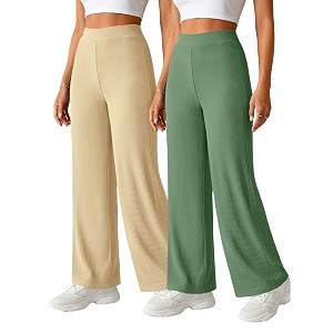 pinkmint womens palazzo pants high waist  wide leg stretchable trousers  elastic waist flared pants  casual office travel lounge stylish comfortable bottom wear