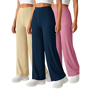 pinkmint womens palazzo pants high waist  wide leg stretchable trousers  elastic waist flared pants  casual office travel lounge stylish comfortable bottom wear