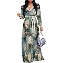PinkPatty Women's Long Sleeve Maxi Dress Plus Size Trendy Wedding Guest Dress with Pockets&amp;Belt
