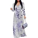 PinkPatty Women's Long Sleeve Maxi Dress Plus Size Trendy Wedding Guest Dress with Pockets&amp;Belt