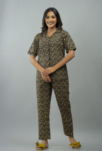 PINKPERRY Women Printed Yellow Shirt Pyjama