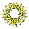 Pinkpum 22" Daisy Eucalyptus Wreath for Front Door, Artificial Spring Summer Floral Wreath for Front Door, Home Farmhouse Wedding Wall Window Decor