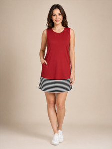 pinkshell Solid Striped Women Round Neck Maroon
