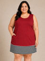 pinkshell Solid Striped Women Round Neck Maroon