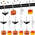Pinkunn 12 Pcs Halloween Shower Curtain Hooks Classic Pumpkin Ghost