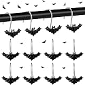 Pinkunn 12 Pcs Halloween Shower Curtain Hooks, Decorative Bat Shower Curtain Rings, Resin Metal Bathroom Hooks for Halloween Bathroom Decor
