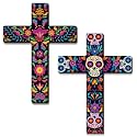 Pinkunn 2 Pcs Day of The Dead Wall Decor, Dia De Los Muertos Altar Crosses