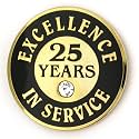 PinMart Gold Color Plated Excellence in Service Year Award Lapel Pin – Metal Enamel Workplace Reward Pin w/Rhinestone – 1-60 Years Pins for Long Standing Employees