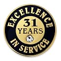PinMart Gold Color Plated Excellence in Service Year Award Lapel Pin – Metal Enamel Workplace Reward Pin w/Rhinestone – 1-60 Years Pins for Long Standing Employees