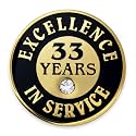 PinMart Gold Color Plated Excellence in Service Year Award Lapel Pin – Metal Enamel Workplace Reward Pin w/Rhinestone – 1-60 Years Pins for Long Standing Employees